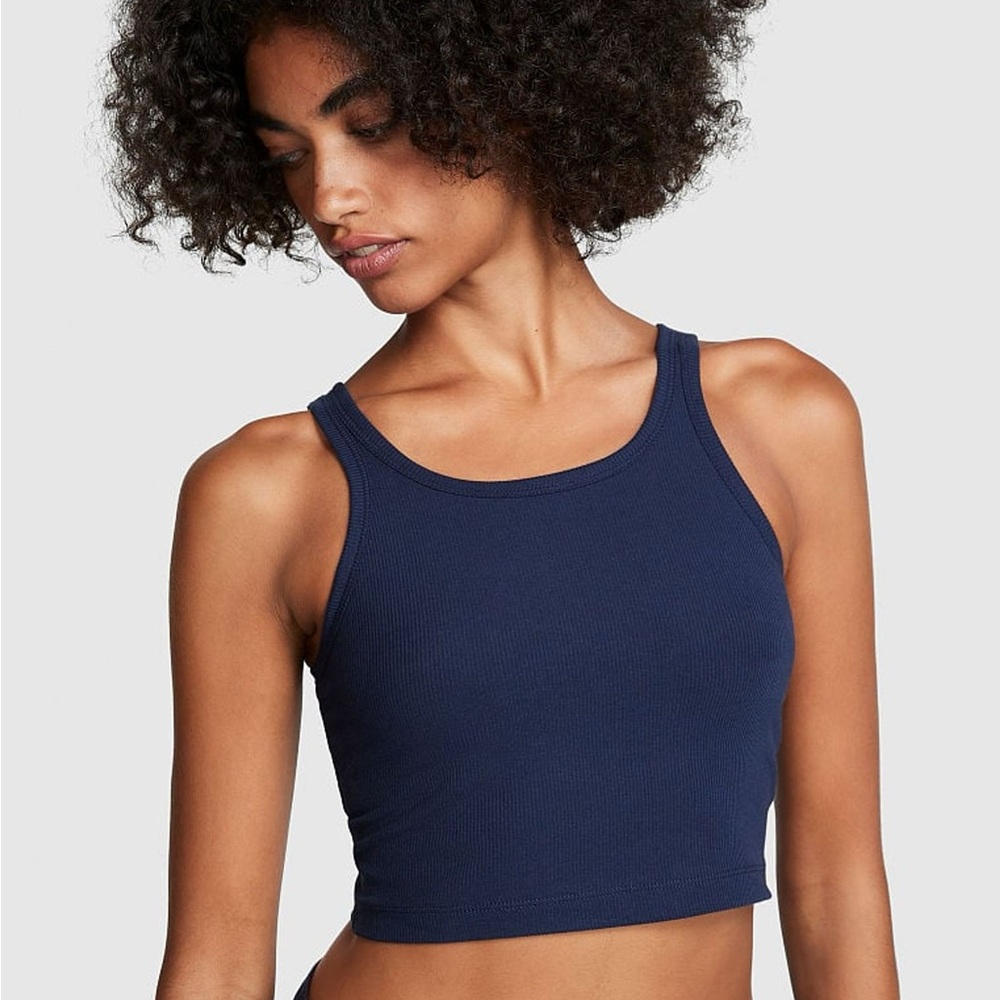 PINK Victoria's Secret Rib Crop Tank Top (Midnight blue) - Picture 1 of 6